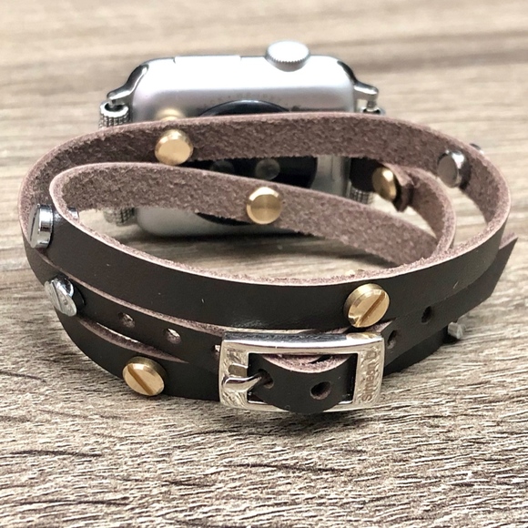 Dark Brown Multi Wrap Tow Tone Apple Watch Band - Picture 8 of 8